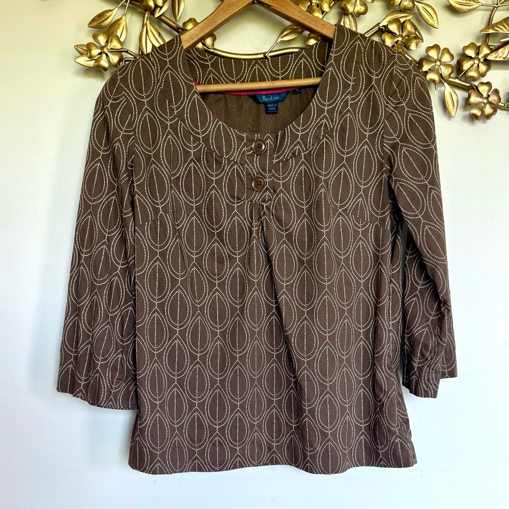 Boden Brown 3/4 Sleeve Cotton Blouse